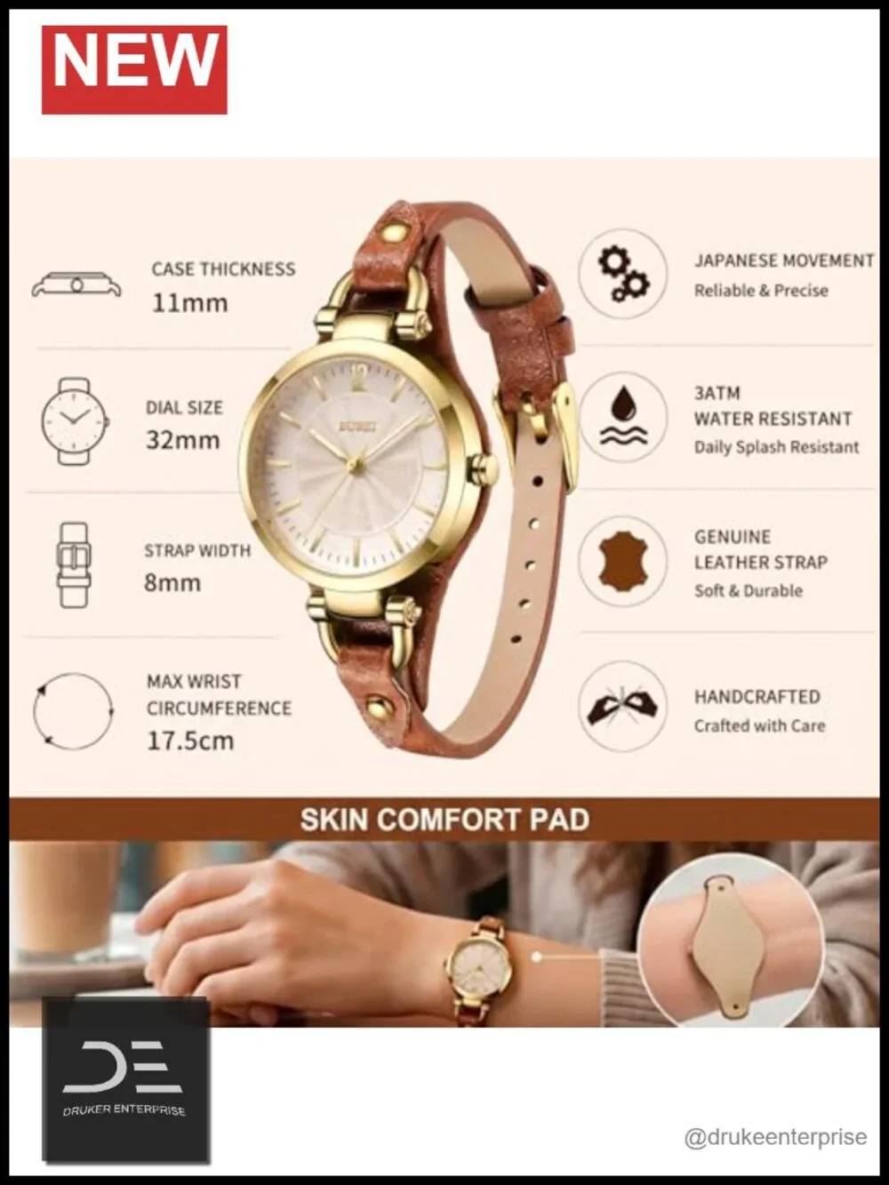 Analog Quartz Watch with Leather Strap Japanese Movement